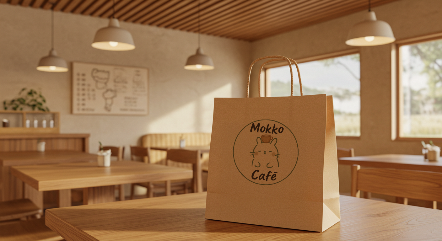 Mockup de embalagem de papel da Mokko Café.